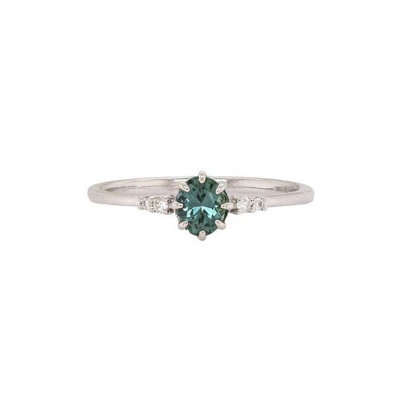 Teal Sapphire Ring in 14K Solid Gold with Natural Diamond Accents - Picture 1 of 8